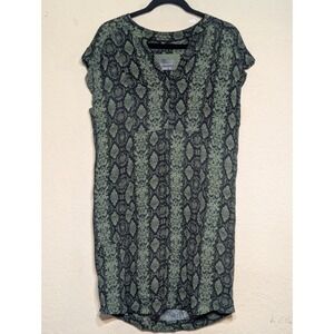 Anthropologie‎ Snake Print Dress Green Black V-Neck Casual Tunic Size S